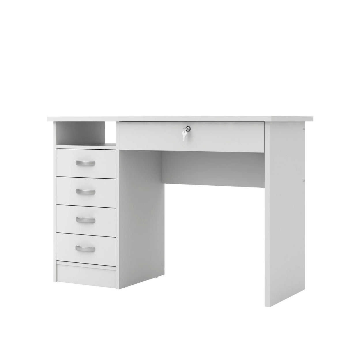 2026 NewTvilum Walden 5 Drawer Office Desk with 1 Locking Drawer for Adults, White