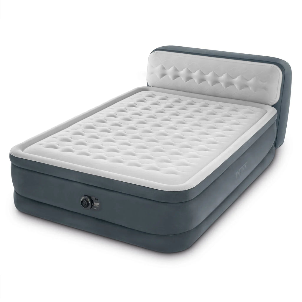 2026 NewOpen Box Intex Dura-Beam Deluxe Plush Headboard Queen Mattress Built-In Pump