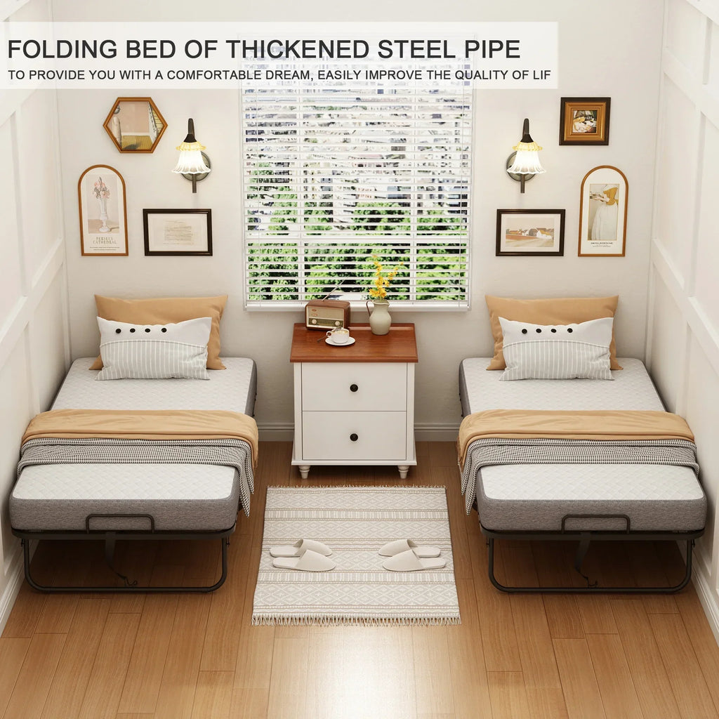 2026 NewFolding Bed with Mattress 75" x 31" Cot Size Folded Bed, Rollaway Guest Bed Portable Foldable Extra Bed for Adults Daybed with 5" Memory Foam Mattress Space-Saving Sturdy Metal Grid Frame