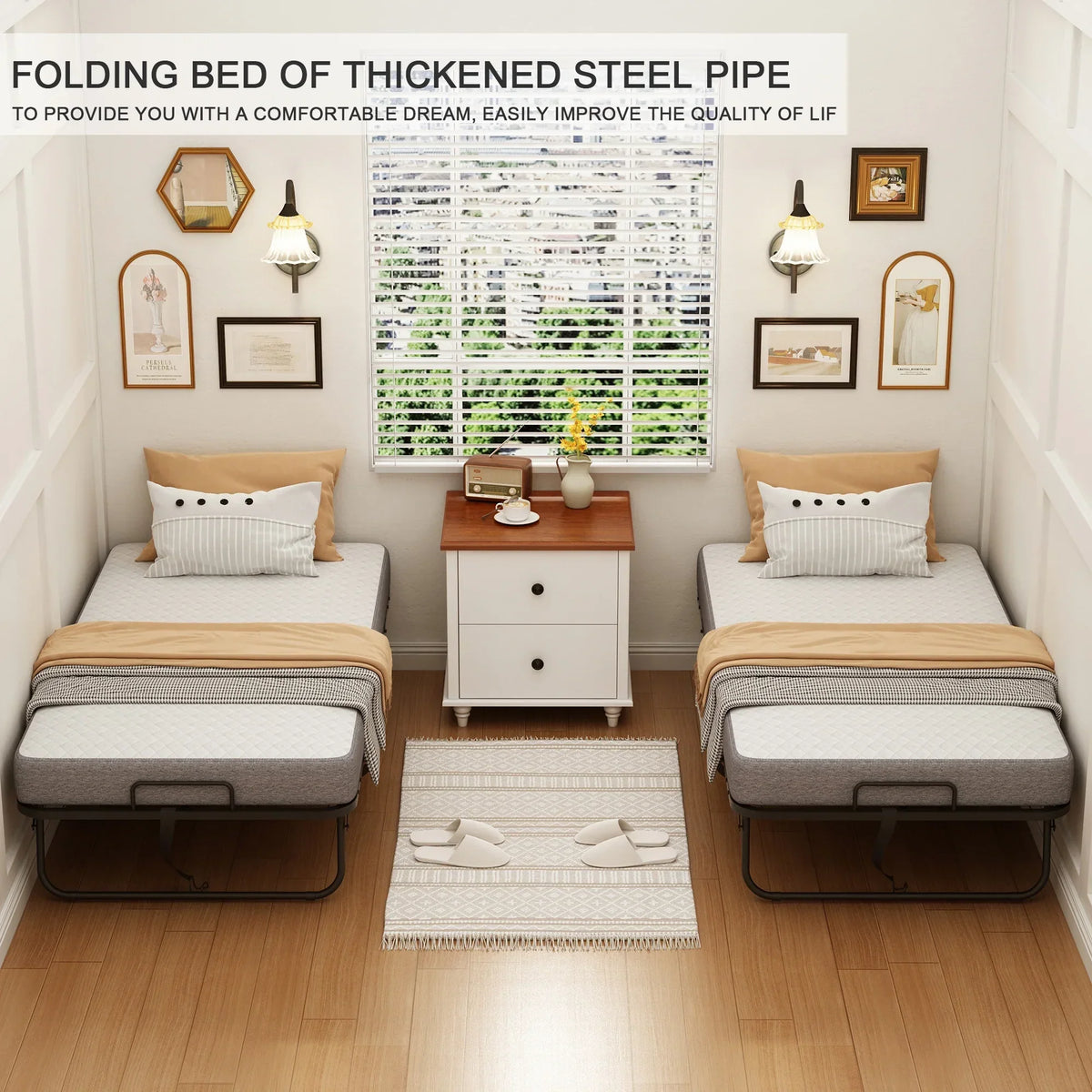 2026 NewFolding Bed with Mattress 75" x 31" Cot Size Folded Bed, Rollaway Guest Bed Portable Foldable Extra Bed for Adults Daybed with 5" Memory Foam Mattress Space-Saving Sturdy Metal Grid Frame