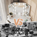 2026 NewVeanerwood White Corner Vanity Desk with Mirror and Light,Makeup Table with 4 Drawers and Charging Station for Bedroom