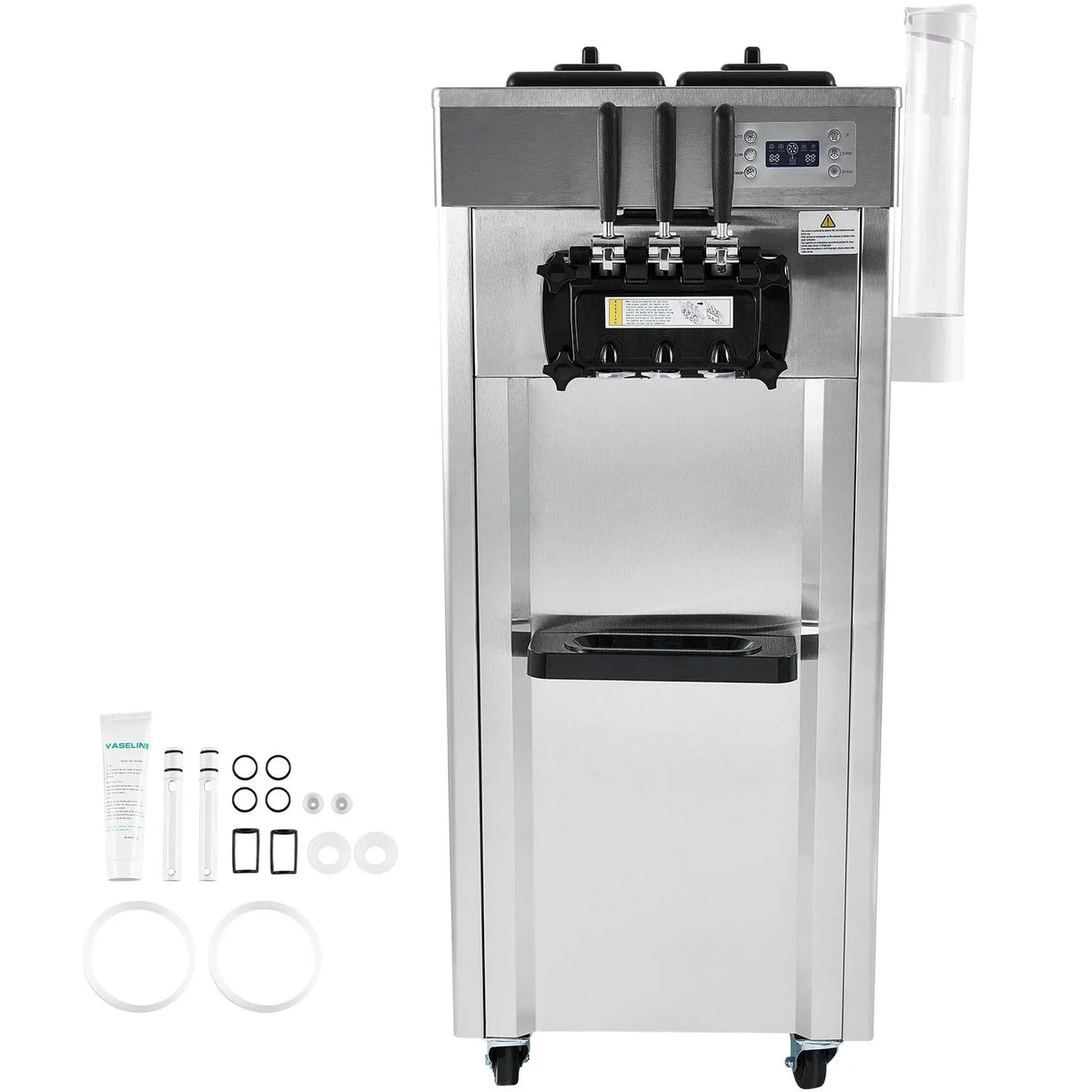 2026 NewKFFKFF Commercial Soft Ice Cream Machine 21-31 L/H Output 3-Flavor LED Display Auto Clean 4.3L/1.1GAL Hopper,1.7L/0.45gal Cylinder