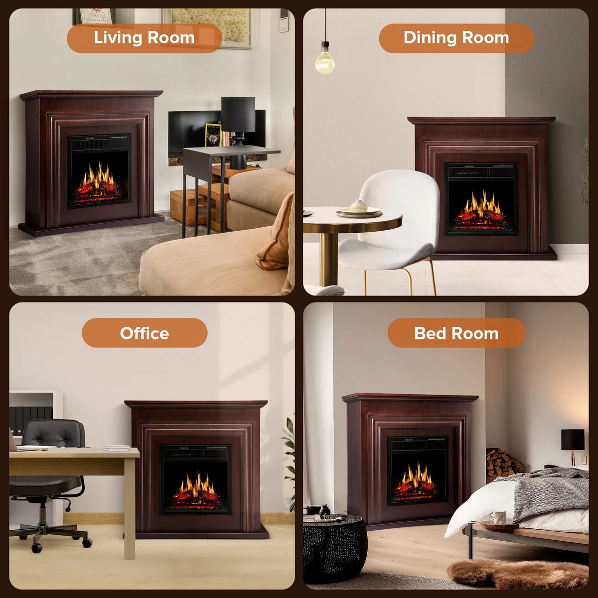 2026 NewKISSAIR Electric Fireplace Mantel Wooden Surround Firebox, Free Standing Fireplace, with Remote Control, Adjustable LED Flame, 750W/1500W -White