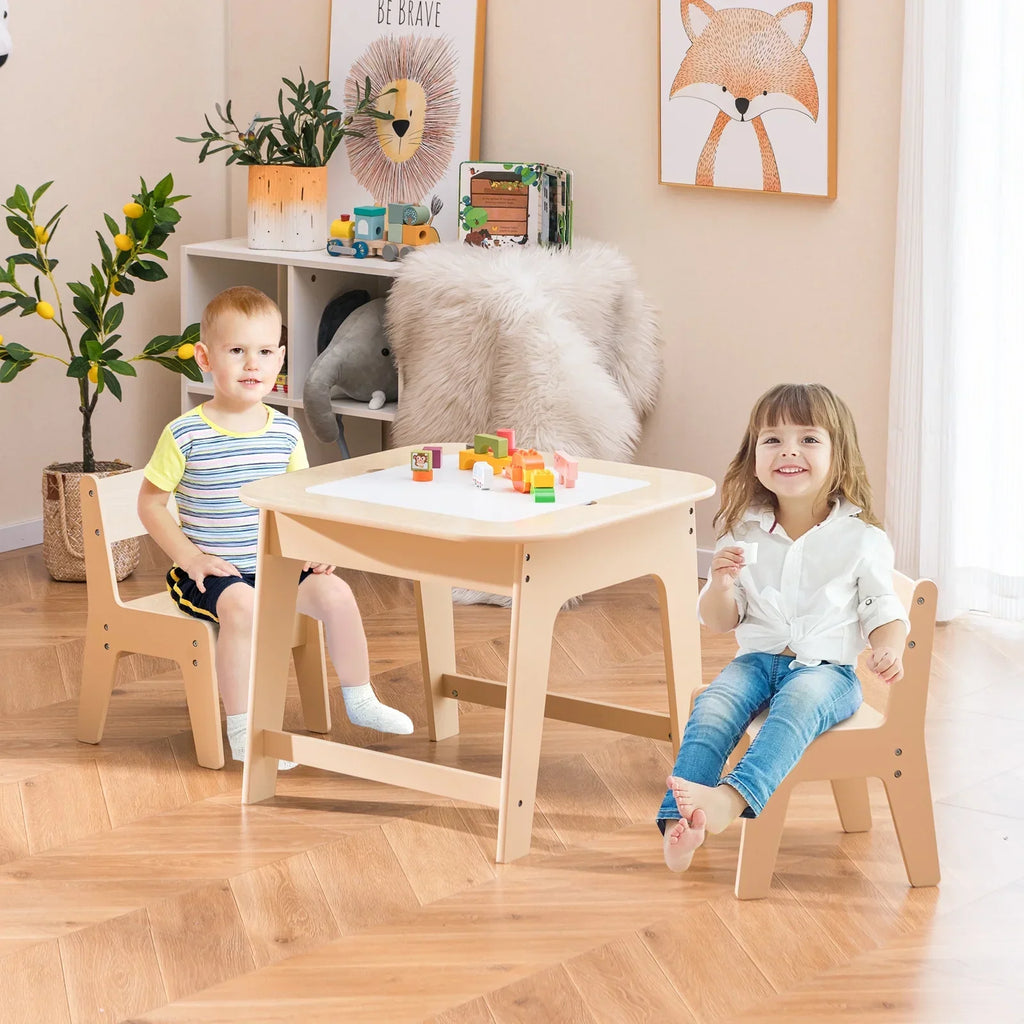 2026 NewOLAKIDS Kids Table and Chair Set, 3 in 1 Wooden Activity Table with Removable Tabletop, Blackboard and Whiteboard for Toddlers Arts Crafts Drawing Reading Playing, Playroom Nursery (Natural)