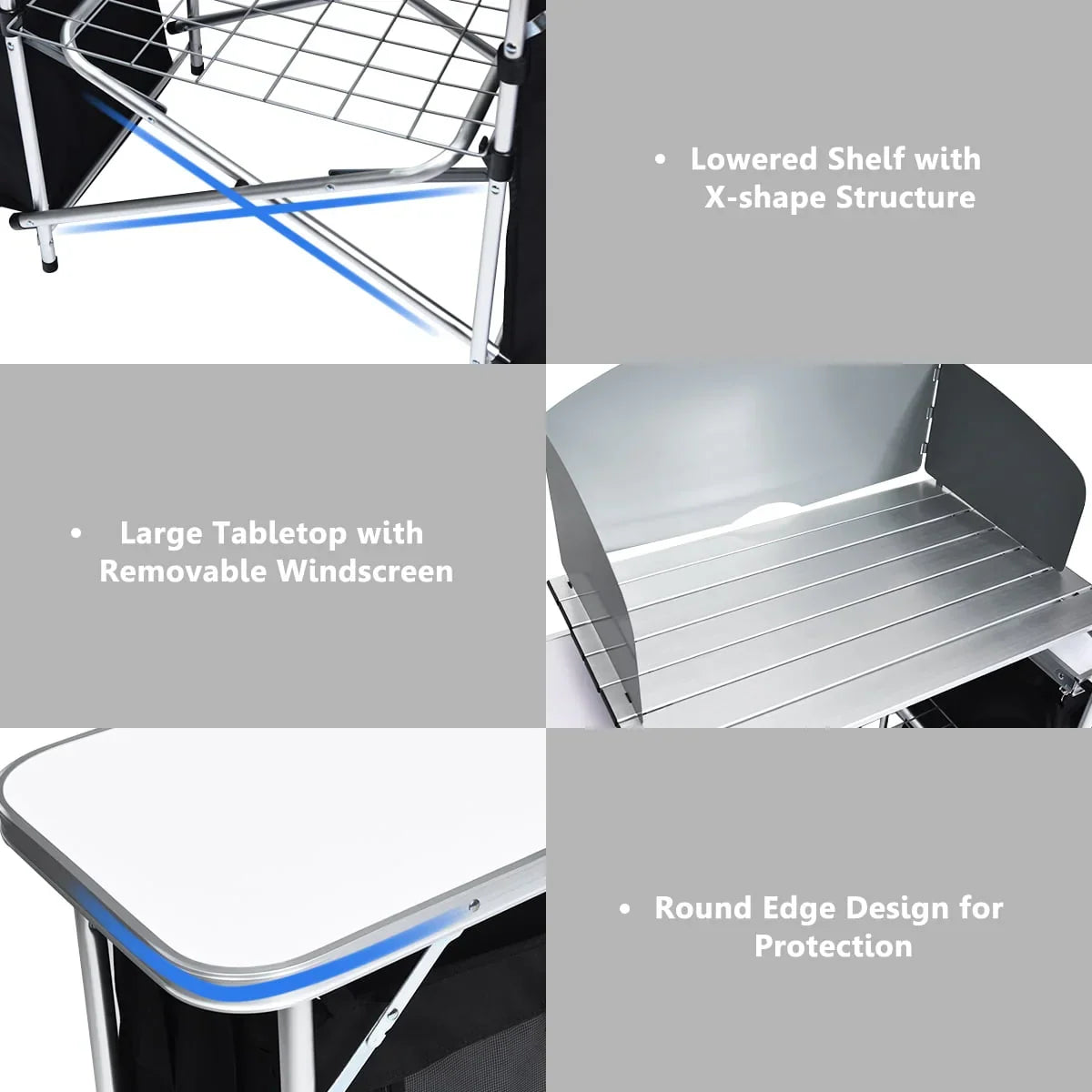 2026 NewGoplus Folding Portable Aluminum Camping Grill Table w/ Storage Organizer Windscreen Black