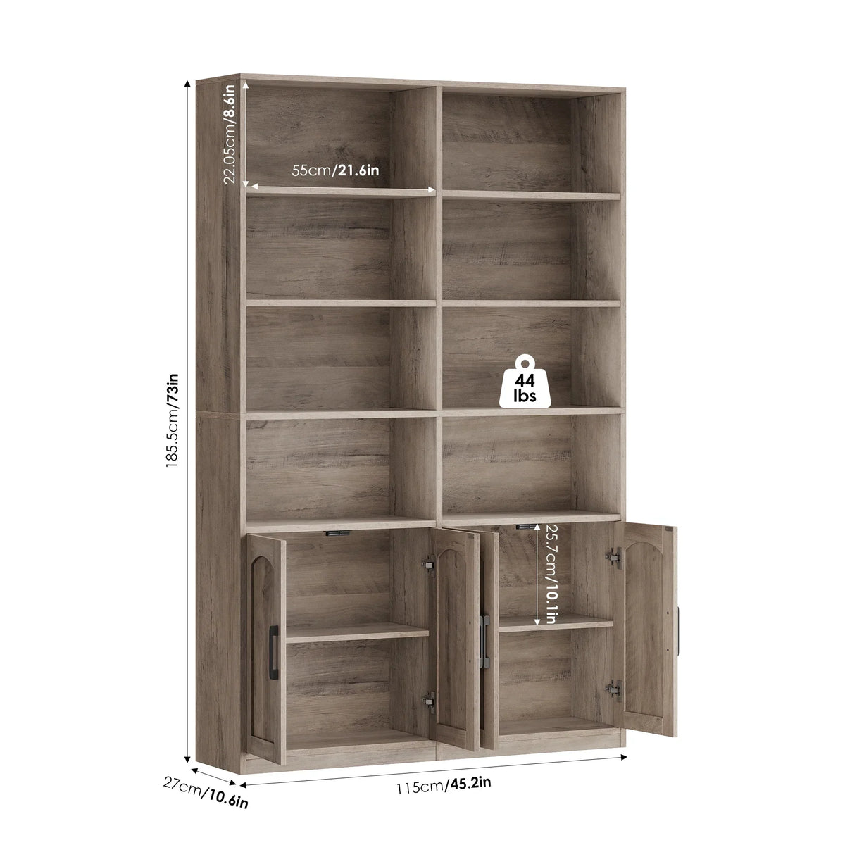 2026 NewHomfa 73" Tall Bookcases with Doors, 8 Cubes 6-Tier Double Row Bookshelf, White Bookcase for Living Room Home Office