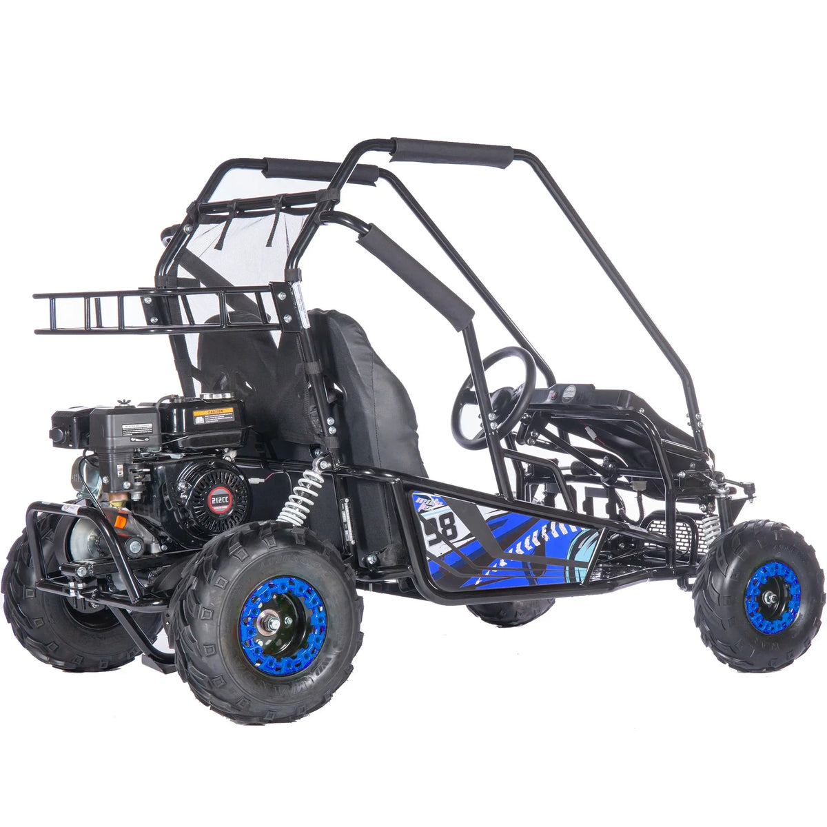 2026 NewMotoTec Mud XL 212cc 2 Seat Go Kart Full Suspension Blue