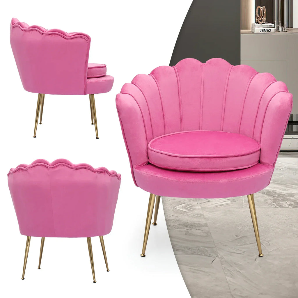 2026 NewMoNiBloom Set of 2 Velvet Tufted Accent Chair with Pillow and Stool, Upholstered Modern Single Sofa Side Chair with Padded Seat and Golden Metal Legs, Living Room Armchair, Black