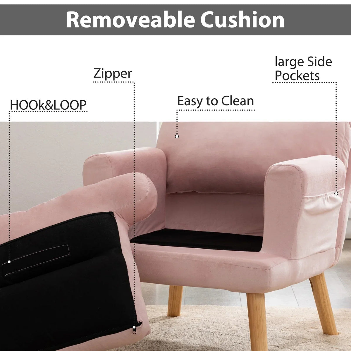 2026 NewBestier Adjustable Accent Chairs with Ottoman, Velvet Fabric Armchair for Bedroom Living Room, Comfy Lounge Chair with Padded Backrest and Side Pocket, Soft Reading Chair, Beige