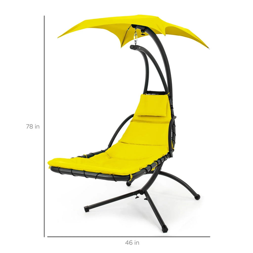 2026 NewBest Choice Products Hanging Curved Chaise Lounge Chair Swing for Backyard, Patio w/ Pillow, Shade, Stand - Teal