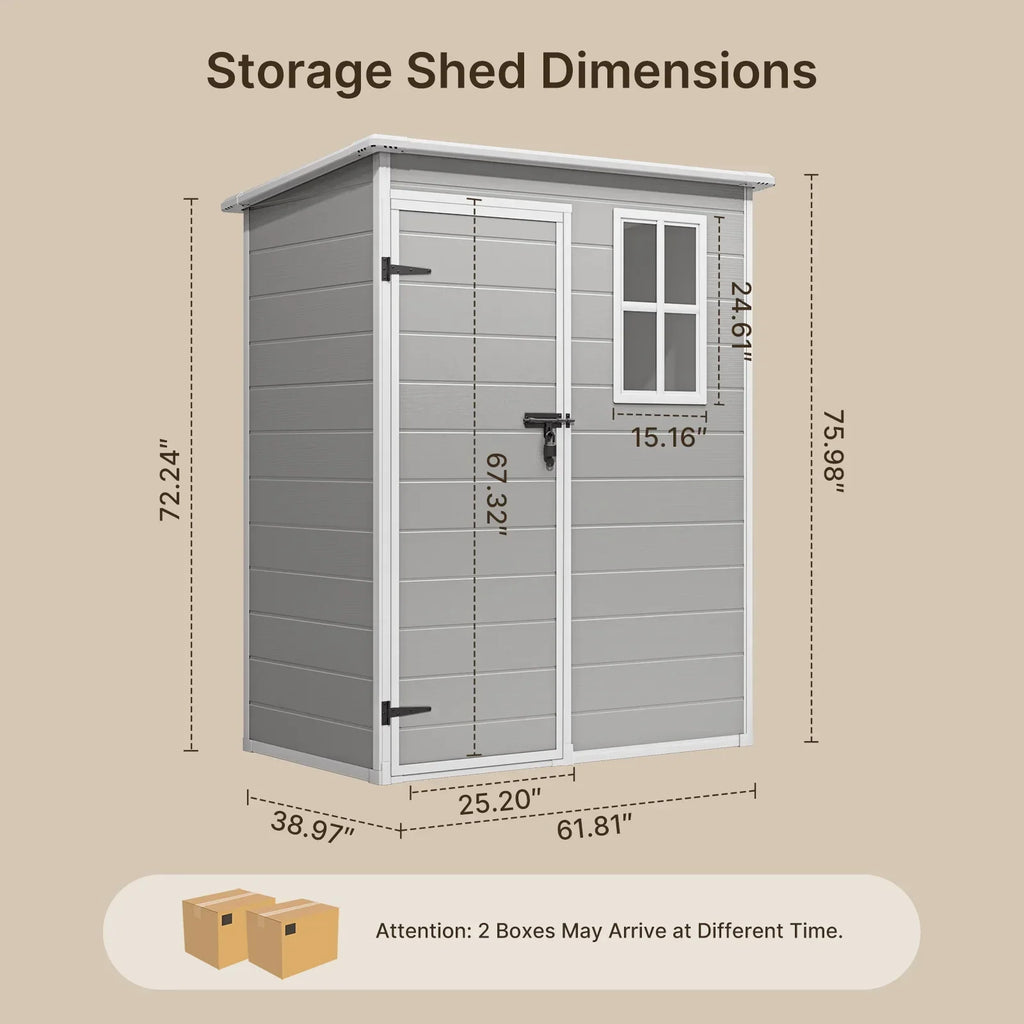 2026 New5' x 3' Outdoor Storage Shed, Lofka Resin Outdoor Storage Cabinet with Double Lockable Doors, Waterproof Tool Shed, Gray