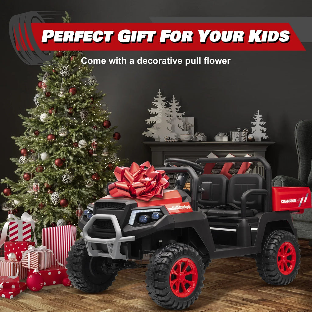 2026 NewJoyracer 4WD 24 Volt Ride on Toys UTV with 2 Seater & Remote Control, Kids Electric Golf Cart w/ 4x200W Power Motors, Tiltable Trailer & Shovel, 4 Wheels Spring Suspension, Bluetooth USB Music, Black