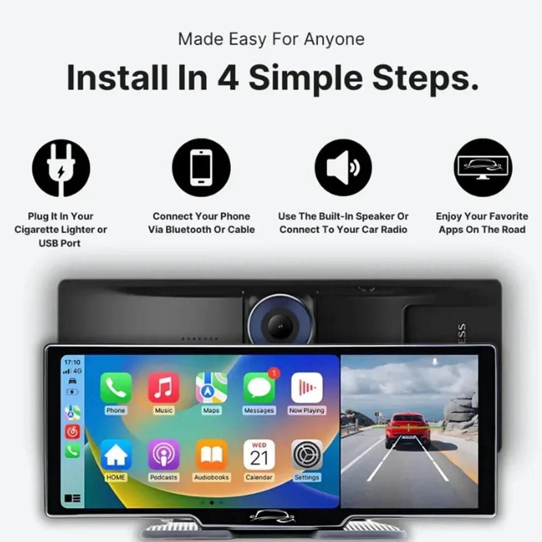 2026 NewCar Tablet Pro Max 2025 Model, 10.26" HD Touch Carplay & Android Auto Screen, 4K Dash Cam Dual Camera with Voice Control, Mirror Link, Bluetooth, GPS Navigation, 1080p Backup Camera 64/128G