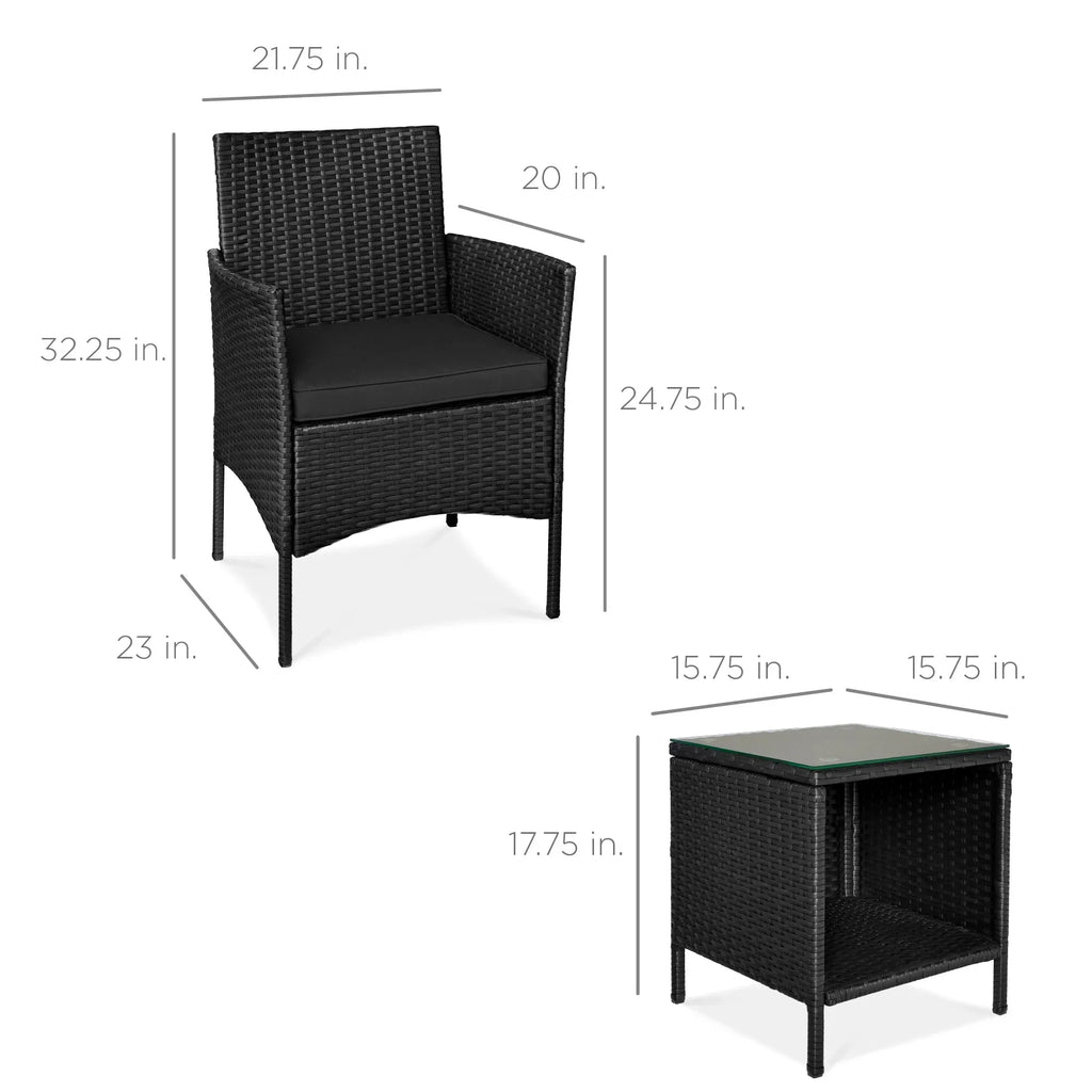2026 NewBest Choice Products 3-Piece Outdoor Wicker Conversation Patio Bistro Set, w/ 2 Chairs, Table - Gray/Navy