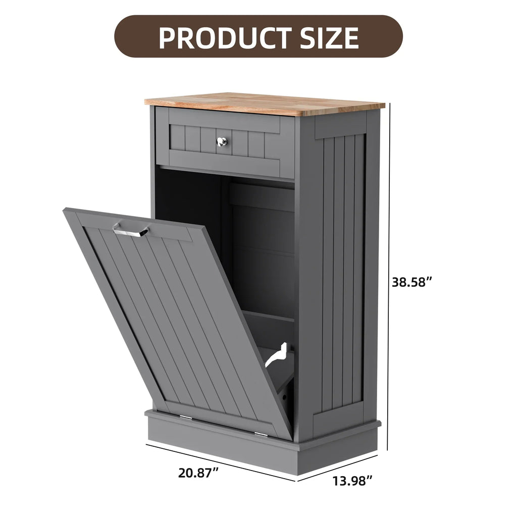2026 NewHARIPUL Single Tilt Out Trash Cabinet for 13 Gallon Waste Bin, Free Standing Kitchen Trash Can Cabinet with Drawers, White