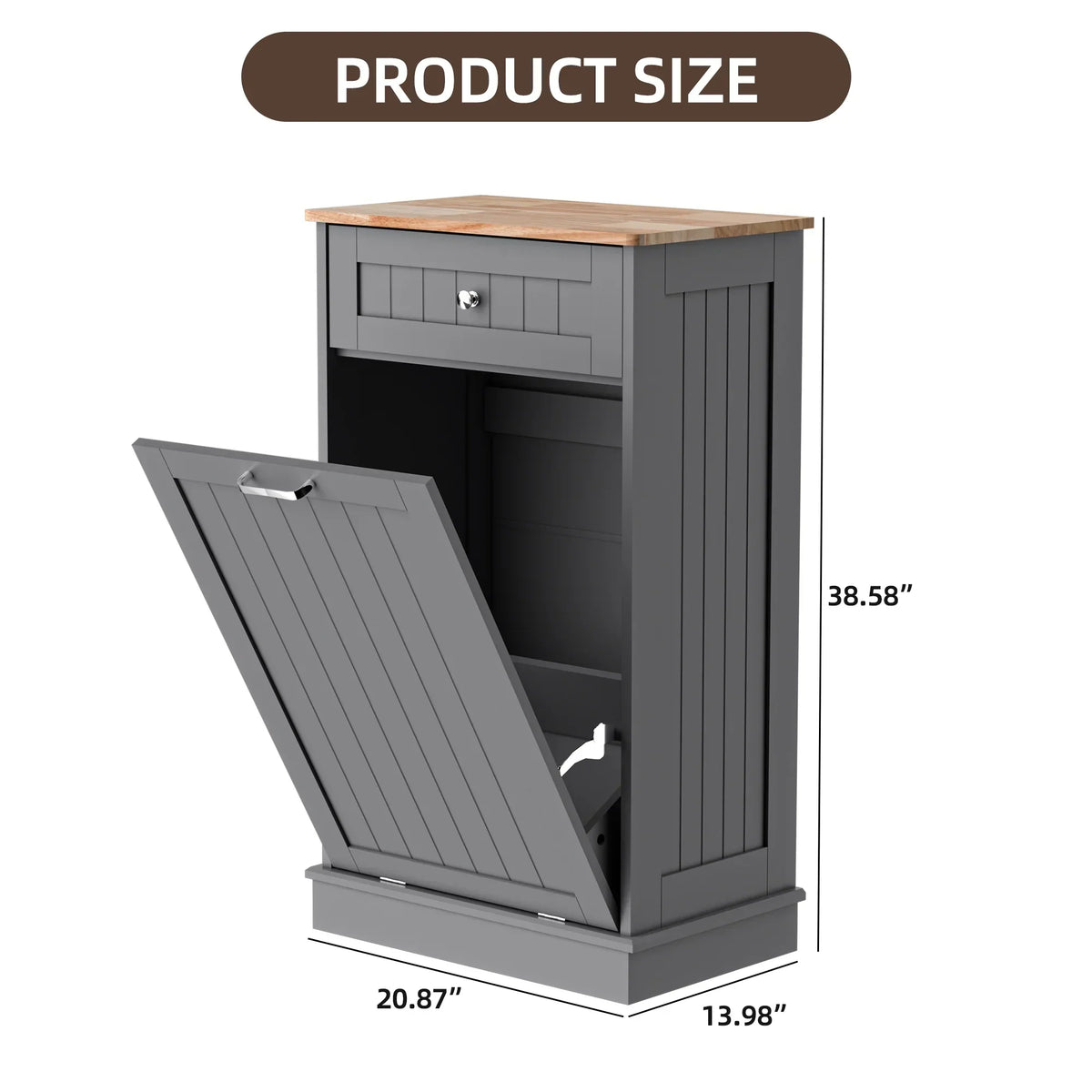 2026 NewHARIPUL Single Tilt Out Trash Cabinet for 13 Gallon Waste Bin, Free Standing Kitchen Trash Can Cabinet with Drawers, White