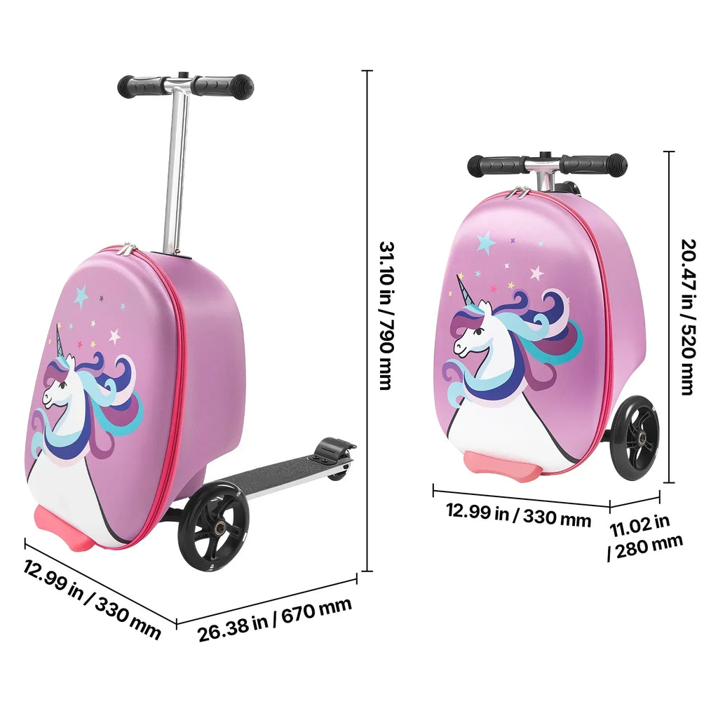 2026 NewKFFKFF Ride-on Kids Luggage, 20L Capacity, 20-Inch Scooter Suitcase with Flashing PU Wheels, Adjustable Handle & Non-Slip Grip, Foldable and Lightweight Travel Companion for Children Aged 5+, Purple