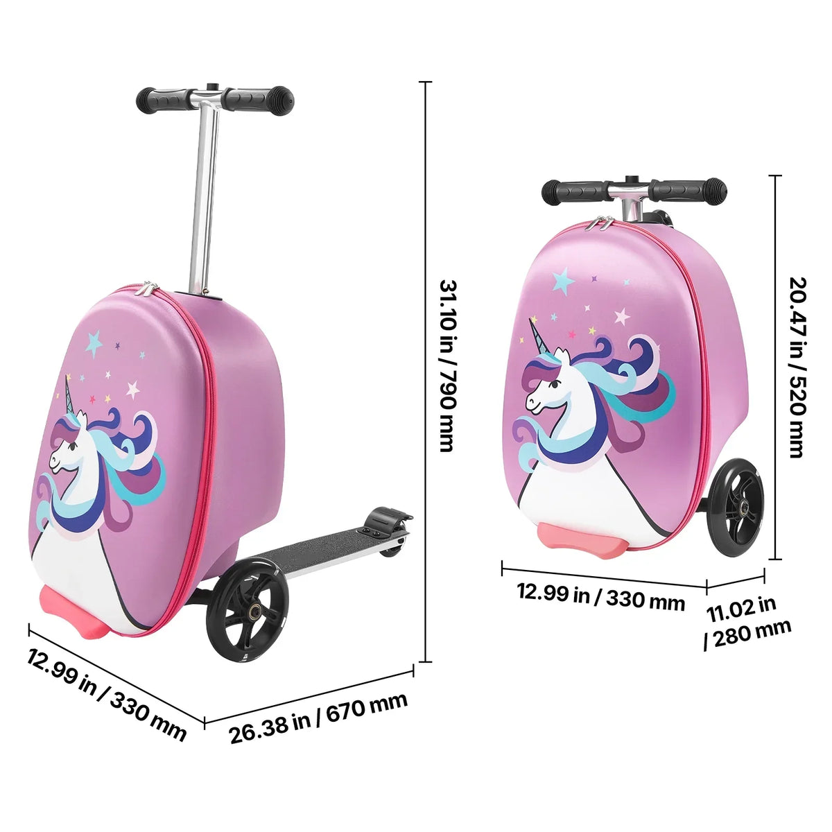 2026 NewKFFKFF Ride-on Kids Luggage, 20L Capacity, 20-Inch Scooter Suitcase with Flashing PU Wheels, Adjustable Handle & Non-Slip Grip, Foldable and Lightweight Travel Companion for Children Aged 5+, Purple