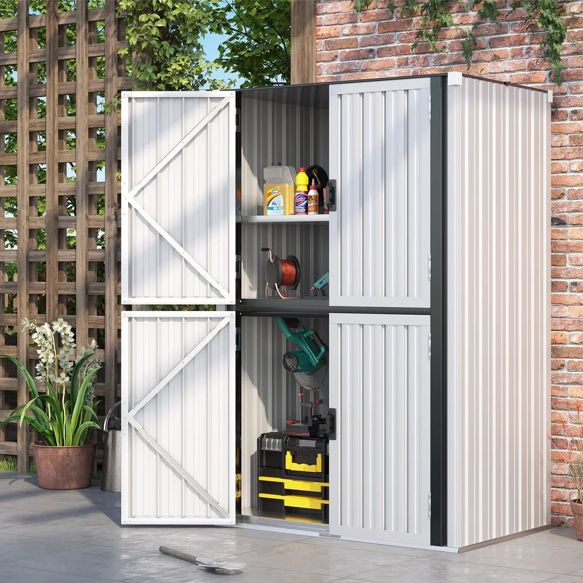 2026 NewAECOJOY Outdoor Storage Cabinet for Garden & Patio, a Metal Organizer with Doors and Shelves in Gray