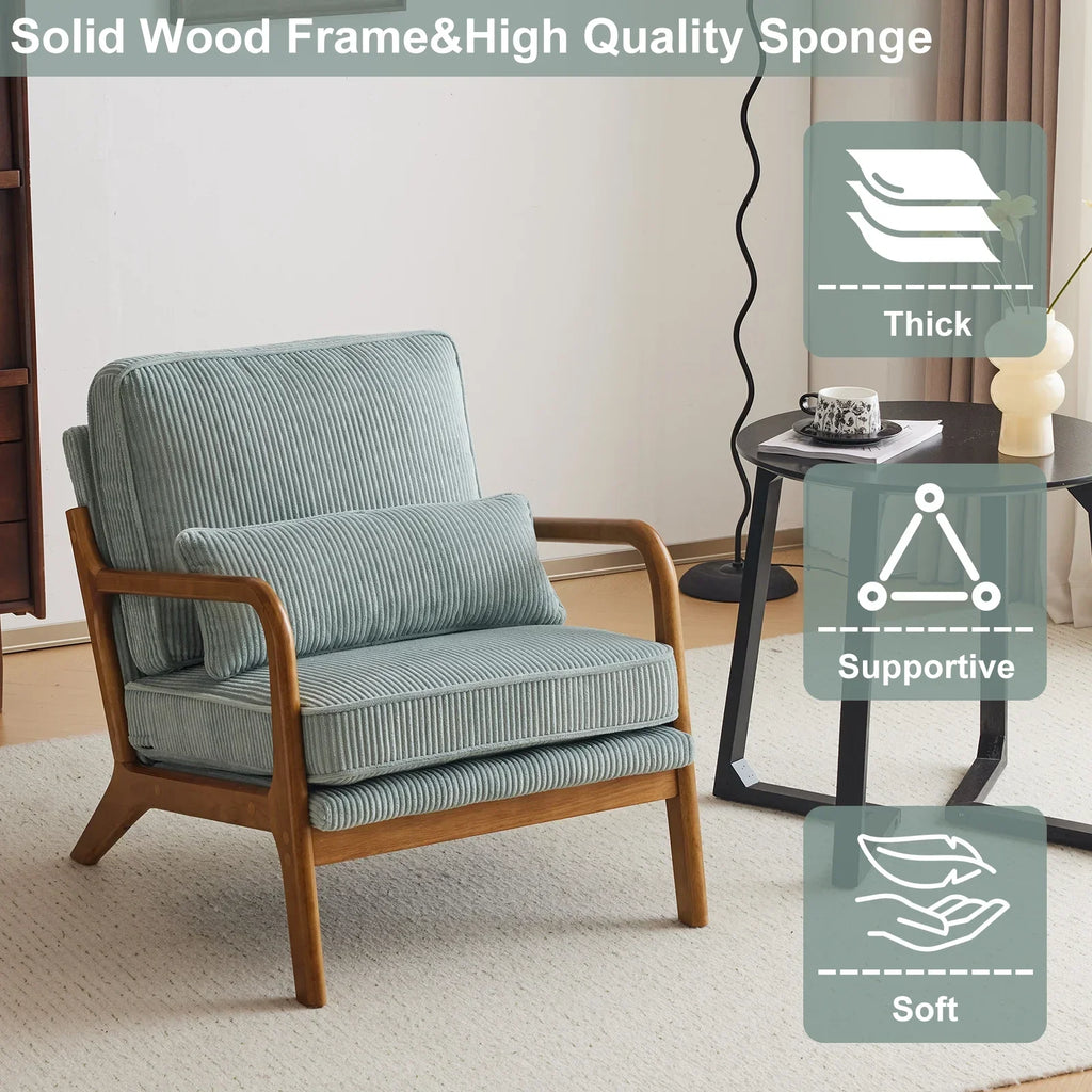 2026 NewKtaxon Accent Chair Corduroy Upholstered Armchair, Reading Club Chair with Pillow and Solid Wood Frame for Living Room Bedroom Furniture Off White