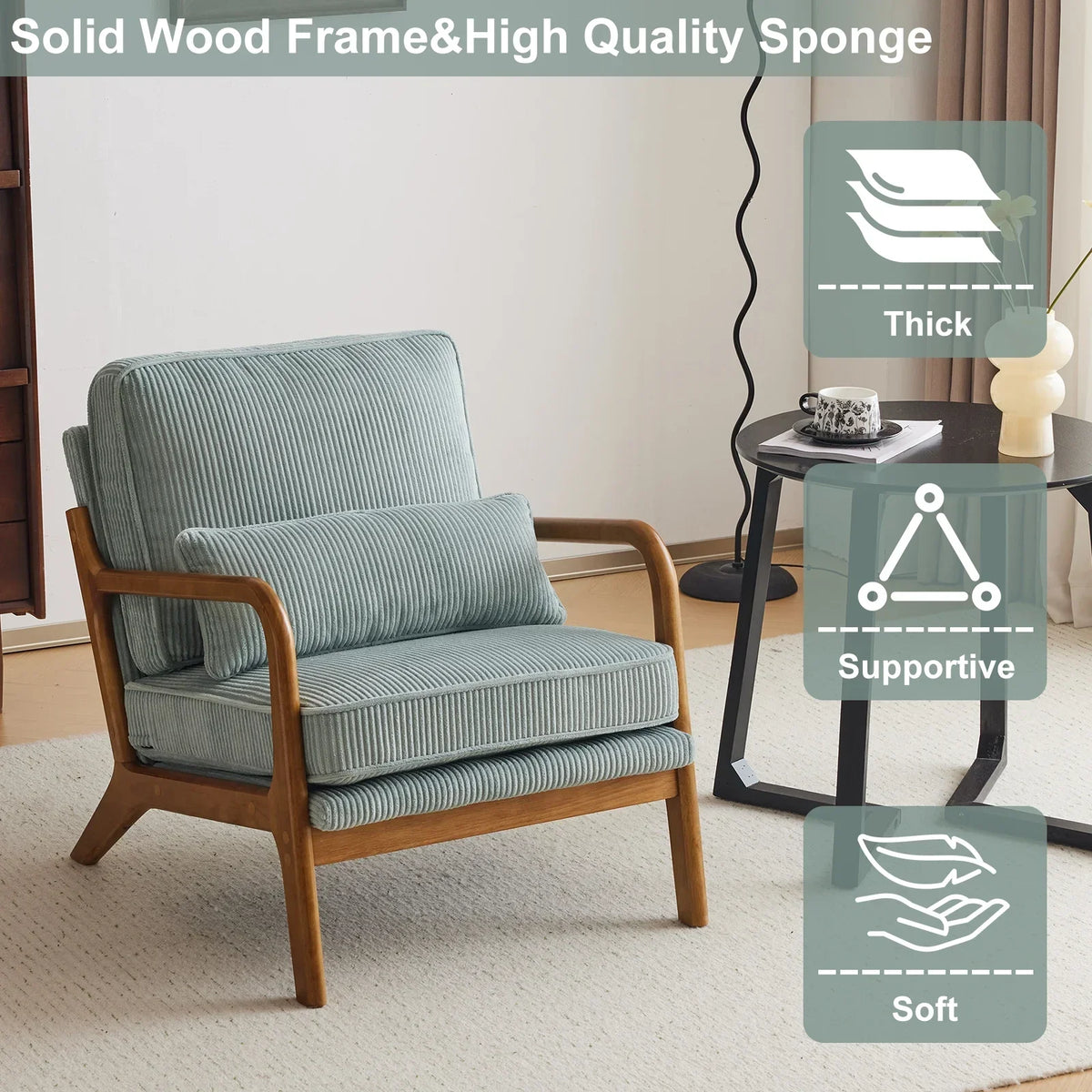 2026 NewKtaxon Accent Chair Corduroy Upholstered Armchair, Reading Club Chair with Pillow and Solid Wood Frame for Living Room Bedroom Furniture Off White