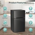 2026 NewAuseo 3.1 Cu.Ft Double Door Mini Fridge with Freezer, Compact Retro Refrigerator for Dorm, Office, Bar, Bedroom, Black