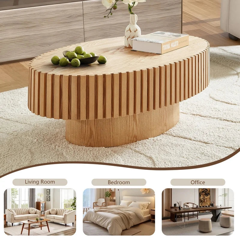 2026 NewFFH 43.7 inch Oval Coffee Table for Living Room,Handcraft Rustic Corner Coffee Table Nature Wood Relief Sturdy Pedestal for Apartmen,Side Table Centre Table,Nature Wood