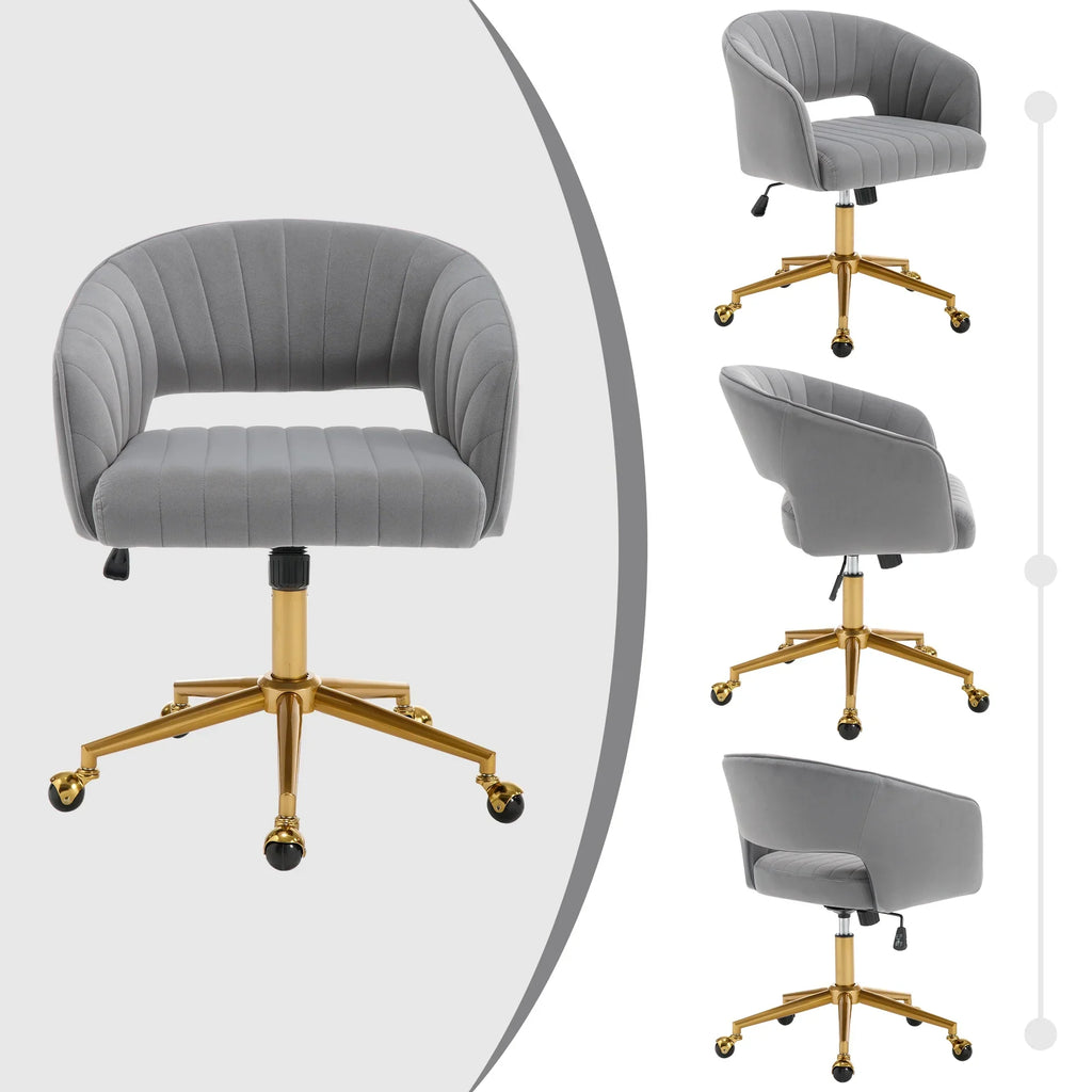 2026 NewWestice Home Office Desk Chairs, Velvet Task Chair, Height Adjustable Swivel Vanity Chair with Golden Base for Vanity Study, Living Room Computer Room, Beige