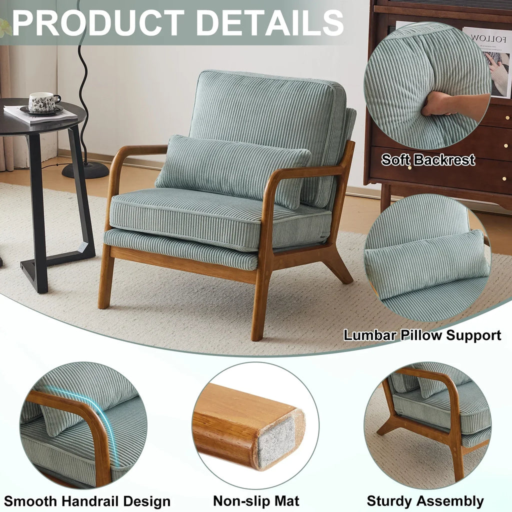 2026 NewKtaxon Accent Chair Corduroy Upholstered Armchair, Reading Club Chair with Pillow and Solid Wood Frame for Living Room Bedroom Furniture Off White