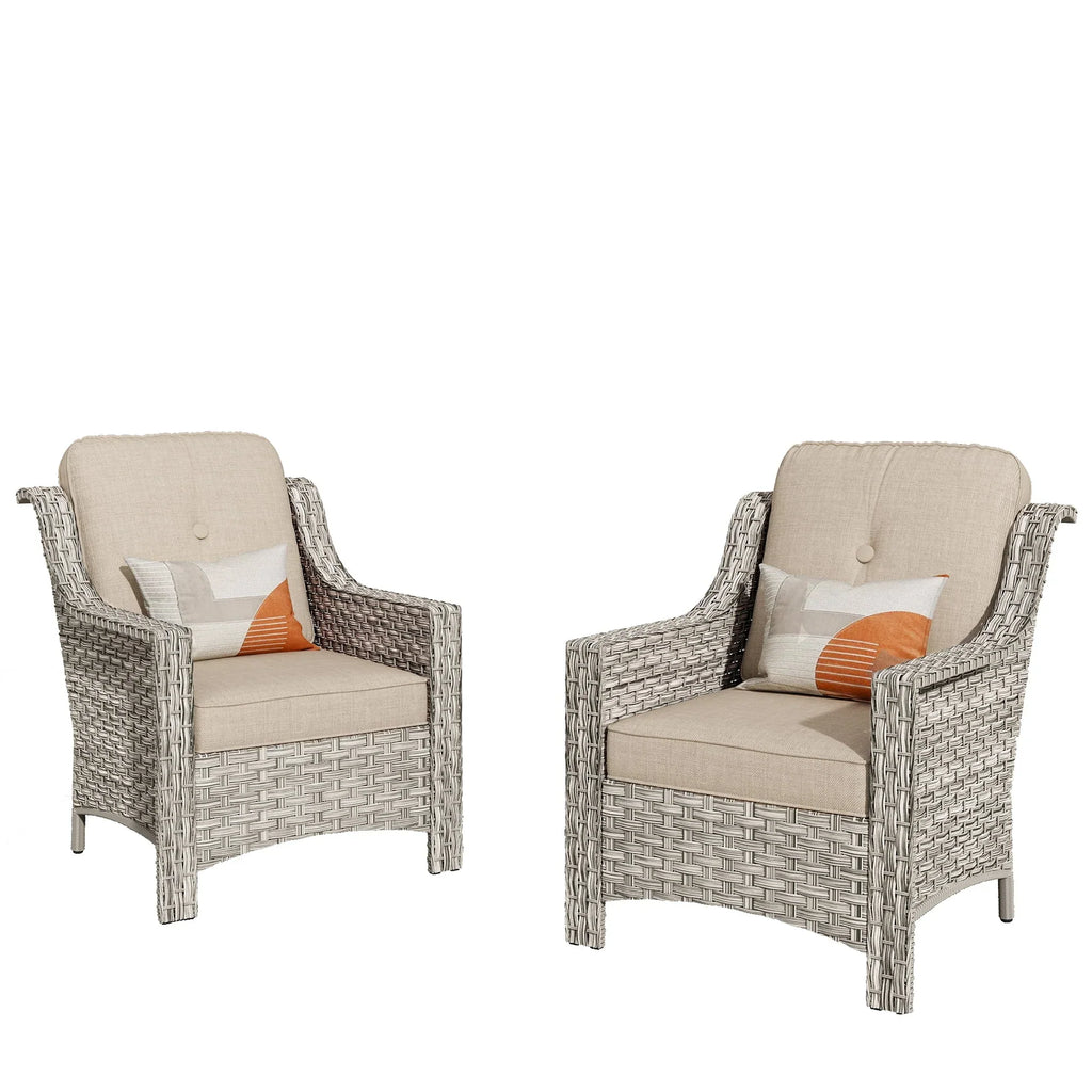 2026 NewOvios Backyard Single Chairs Set 2 Metal Wicker Rattan with Cushion, Beige Grey / Beige