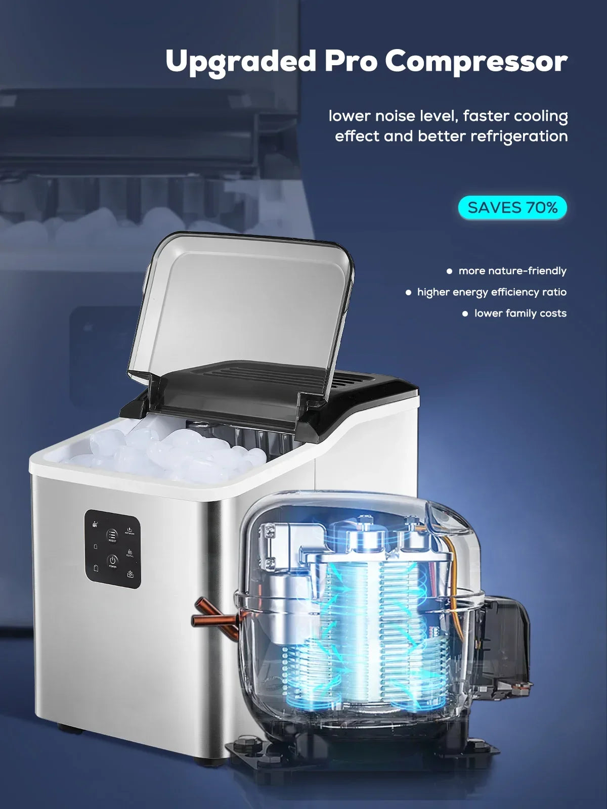 2026 NewStainless Steel Ice Makers Countertop 30lbs in 24h, 9 Bullet Cubes in 5 Mins, 2 Sizes, Self-Clean, FOHERE