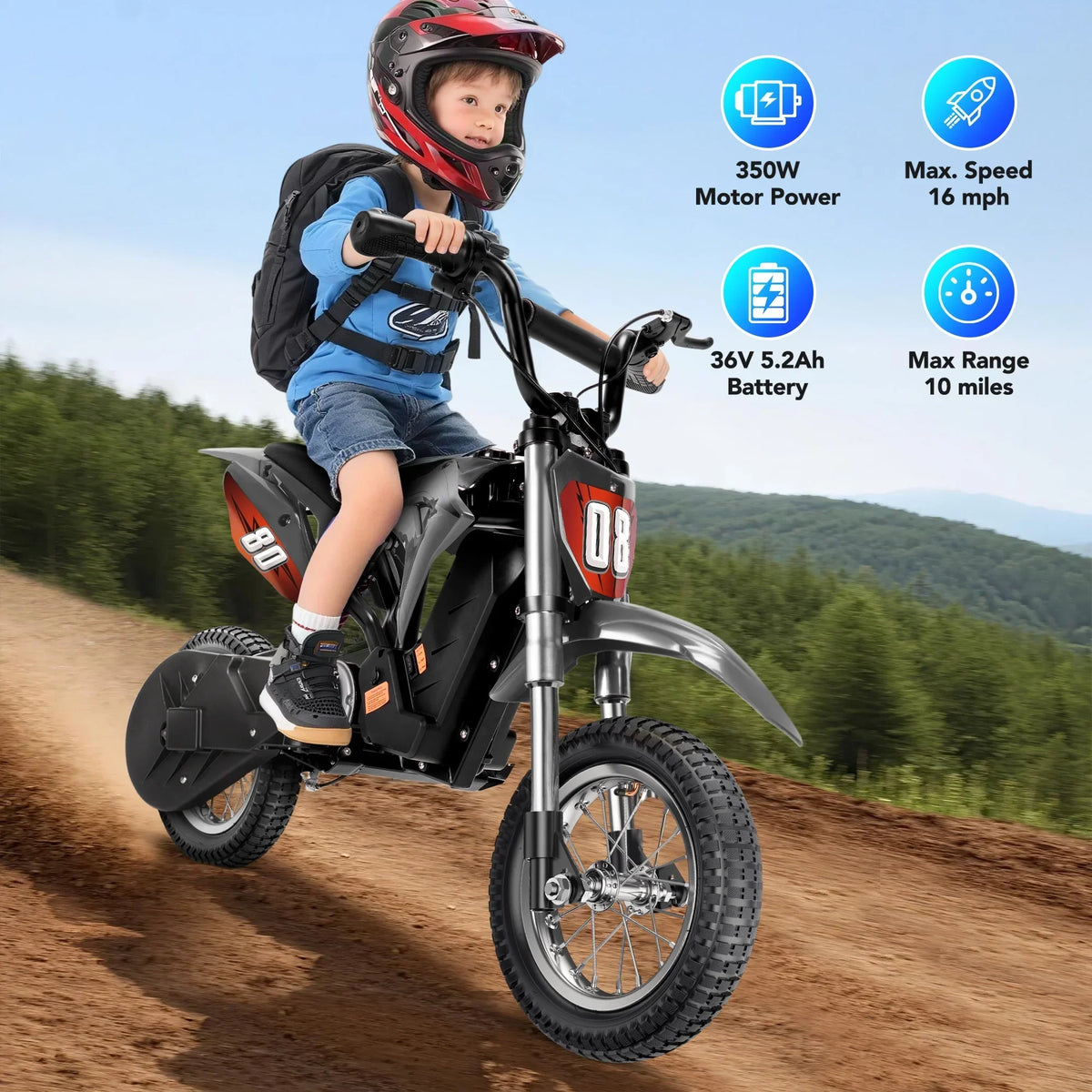 2026 New36V Kids Electric Dirt Bike,Fast Speed Electric Motorcycle Up to 16 MPH & 10 Miles Long-Range, 3-Speed Modes, Twist Grip Throttle, Dual Suspension & Brakes for Kids Ages 5-10 Ride on Toys