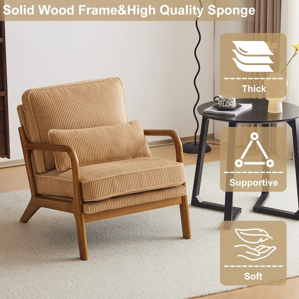 2026 NewKtaxon Accent Chair Corduroy Upholstered Armchair, Reading Club Chair with Pillow and Solid Wood Frame for Living Room Bedroom Furniture Off White