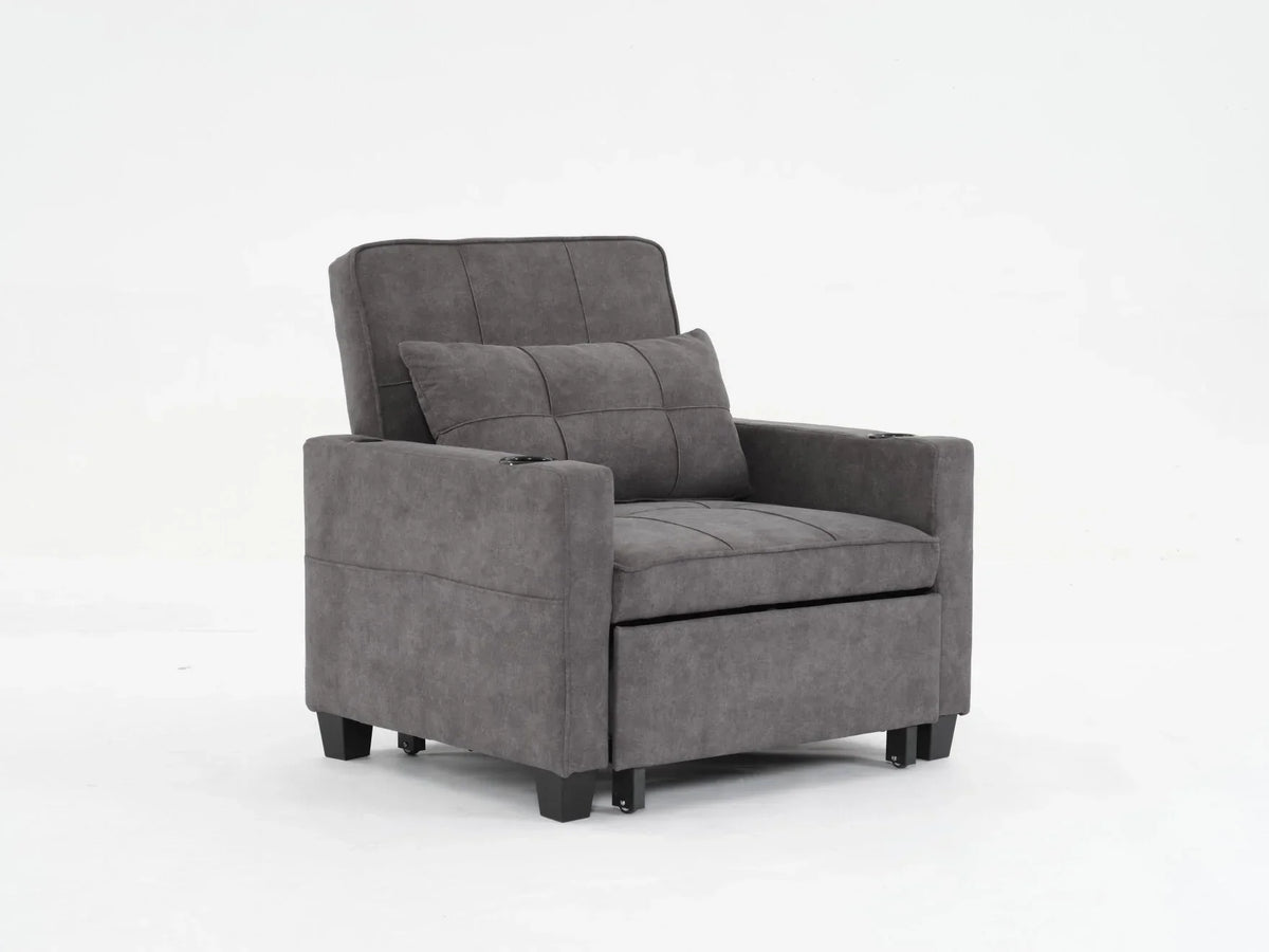 2026 NewConvertible Futon Sofa Bed, 3-in-1 Multi-Functional Sleeper Chair Bed with USB Ports, Adjustable Backrest Recliner,for Living Room Bedroom Small Space, Tech Cloth, Dark Grey