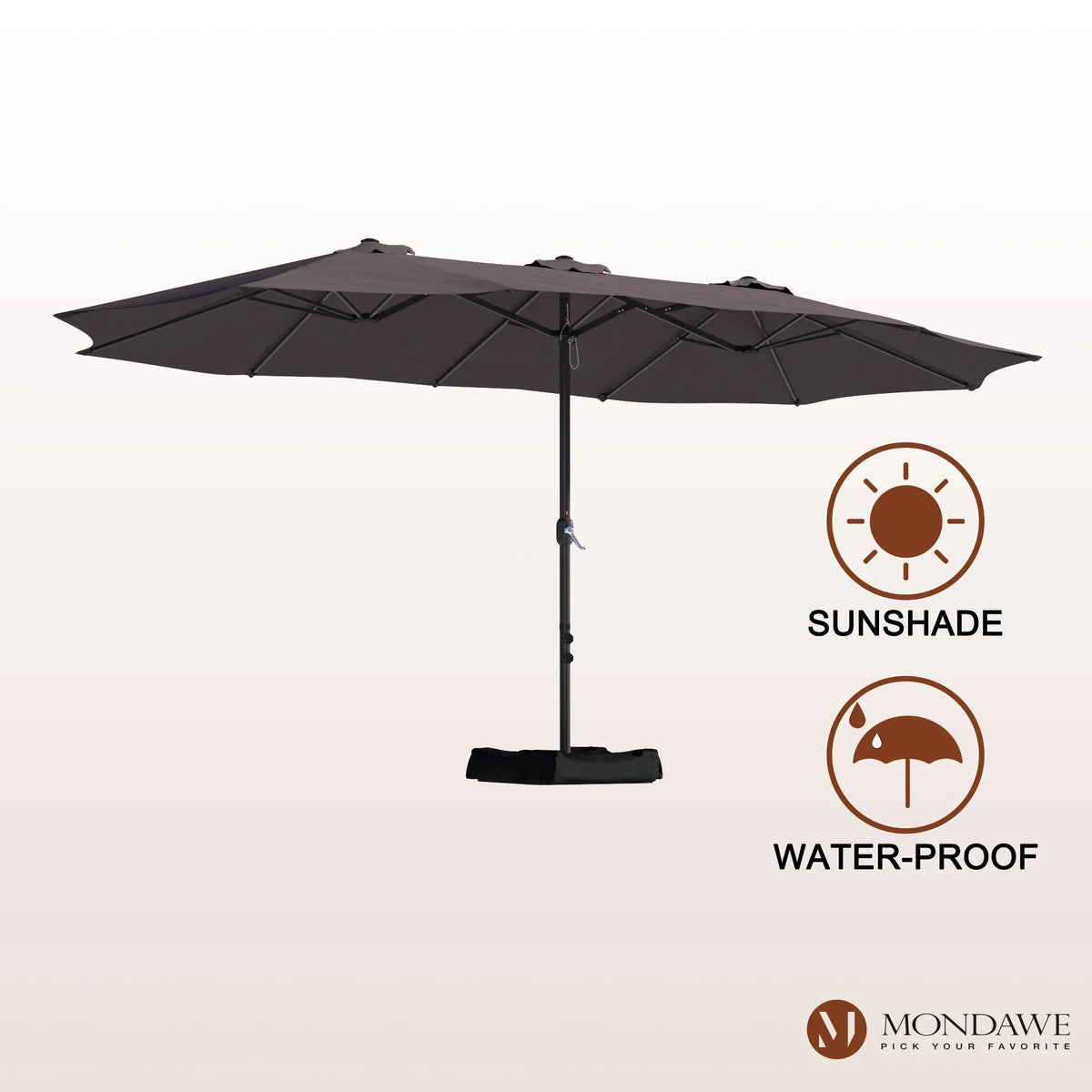 2026 NewMondawe 15ft Patio Umbrella Rectangular Outdoor Market Umbrella with Base and LED Lights Beige