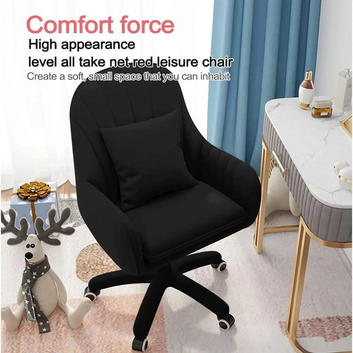 2026 NewHome Office Chair Computer Chair with Mid-Back Upholstered Modern Tufted Computer Task Chair Swivel Height Adjustable Velvet Accent Chair."White"