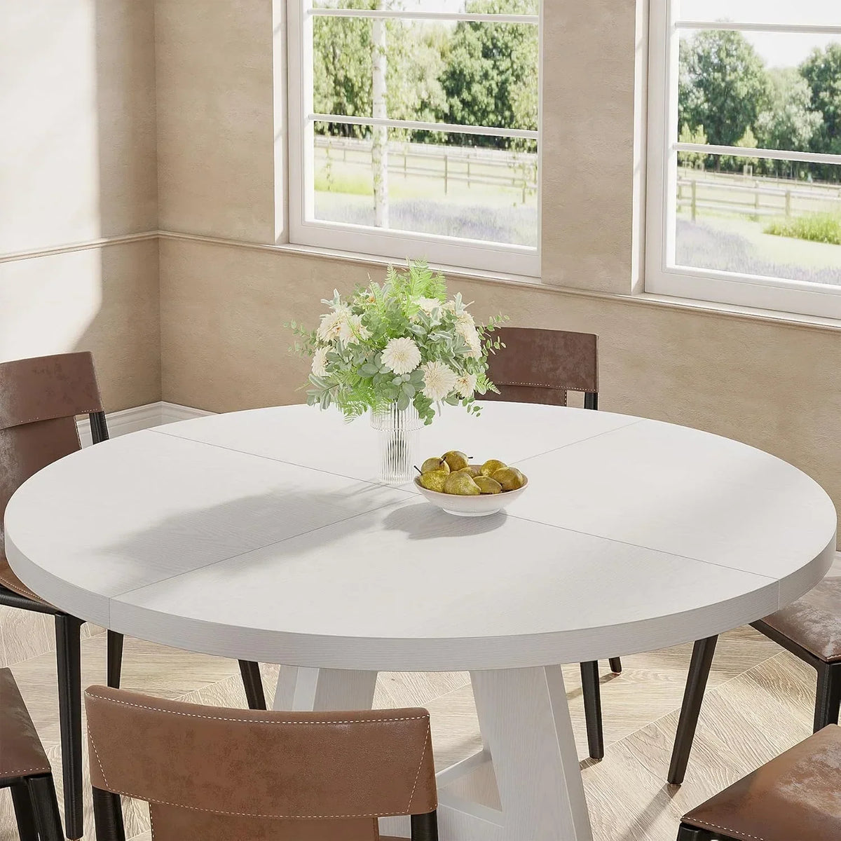 2026 NewTribesigns Round Dining Table for 4, Grey Kitchen Table 47 Inch Farmhouse Wood Kitchen Dinning Table for Kitchen Living Room