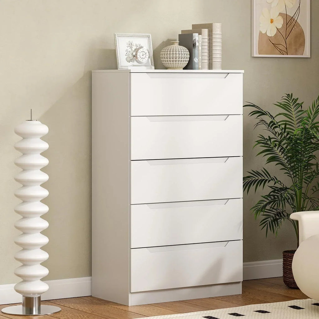 2026 NewWinkalon Vertical 5 Drawer Dresser, Wood Storage Cabinet with Upgraded Stable Base for Bedroom Living Room, Black