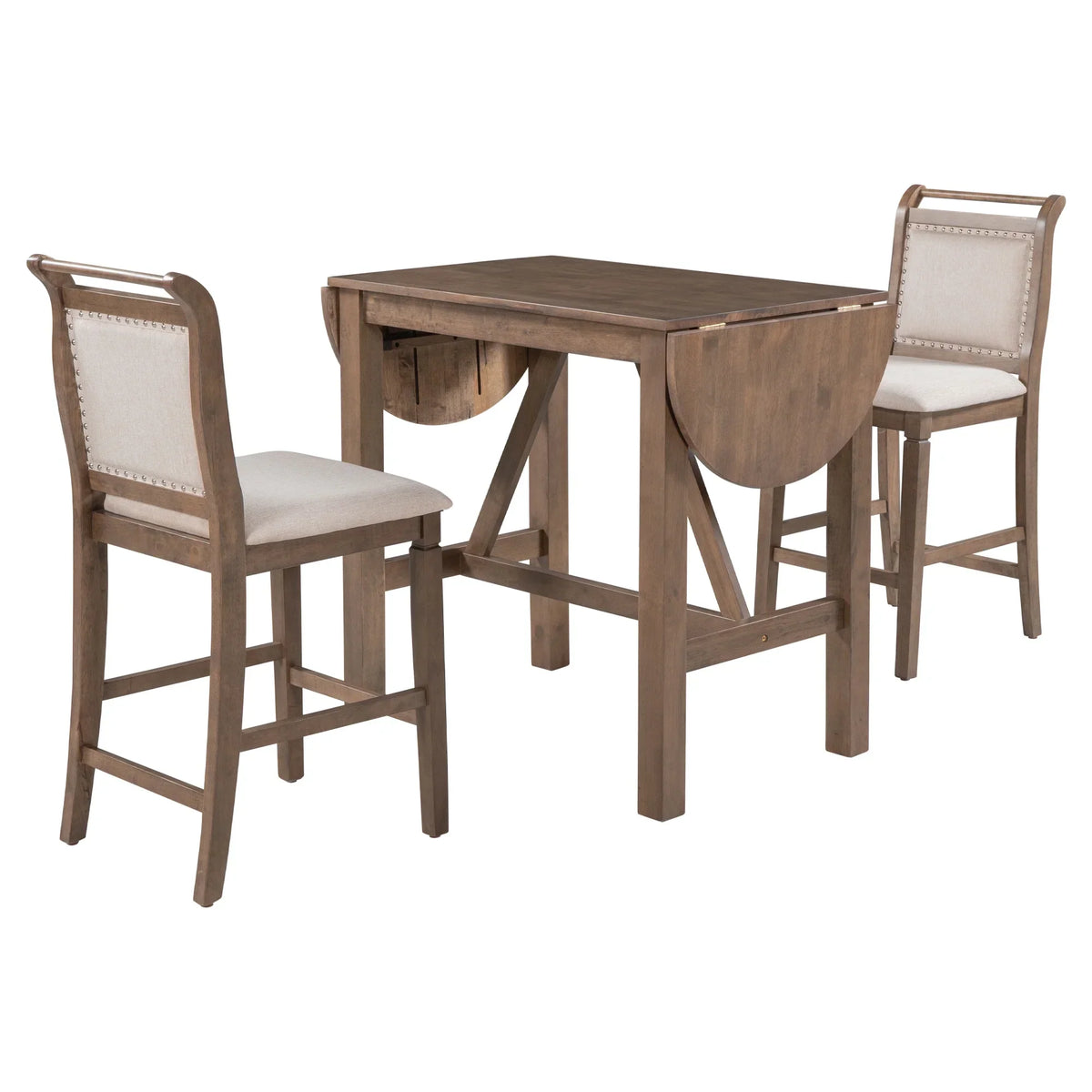 2026 NewHarper & Bright Designs 3 Piece Wood Folding Dining Table Set Drop Leaf Table with 2 Padded Counter Height Dining Chairs for Small Place, Brown