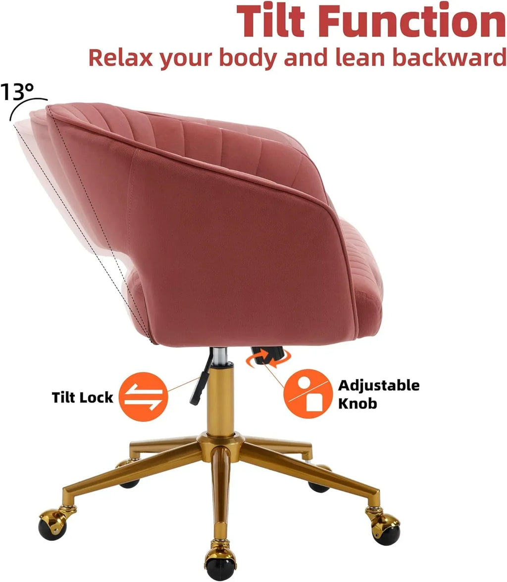 2026 NewWestice Home Office Desk Chairs, Velvet Task Chair, Height Adjustable Swivel Vanity Chair with Golden Base for Vanity Study, Living Room Computer Room, Beige