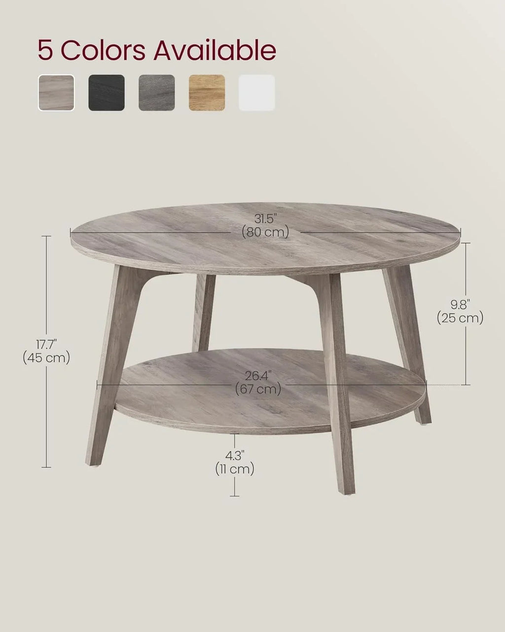 2026 NewVASAGLE Round Coffee Table, 2 Tier Coffee Table with Storage, for Living Room, 31.5 x 17.7 Inches, Easy to Assemble, Honey Brown
