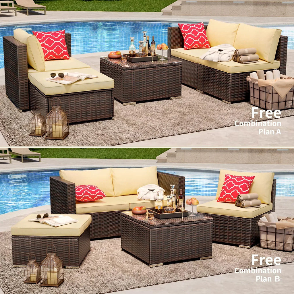 2026 NewPatio Furniture Set Clearance, Lofka 5 Piece Outdoor Sectional Furniture Chair Set with Cushions and Tea Table, Gray