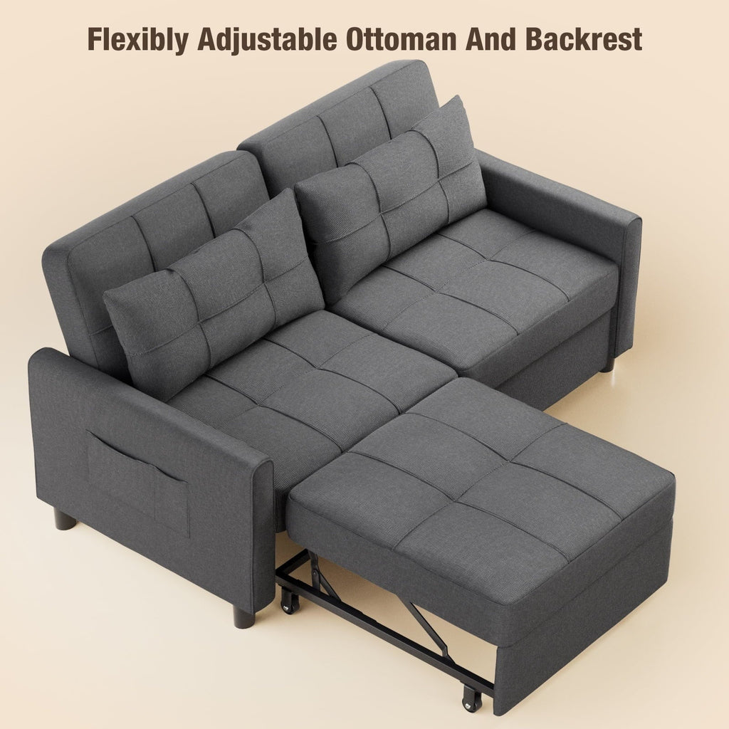 2026 NewSofa Bed, Lofka 3-in-1 Convertible Sleeper Sofa with Storage, Adjustable Backrest & Pull Out Function - Sleeper Chair for Small Space, Apartment, Dark Grey