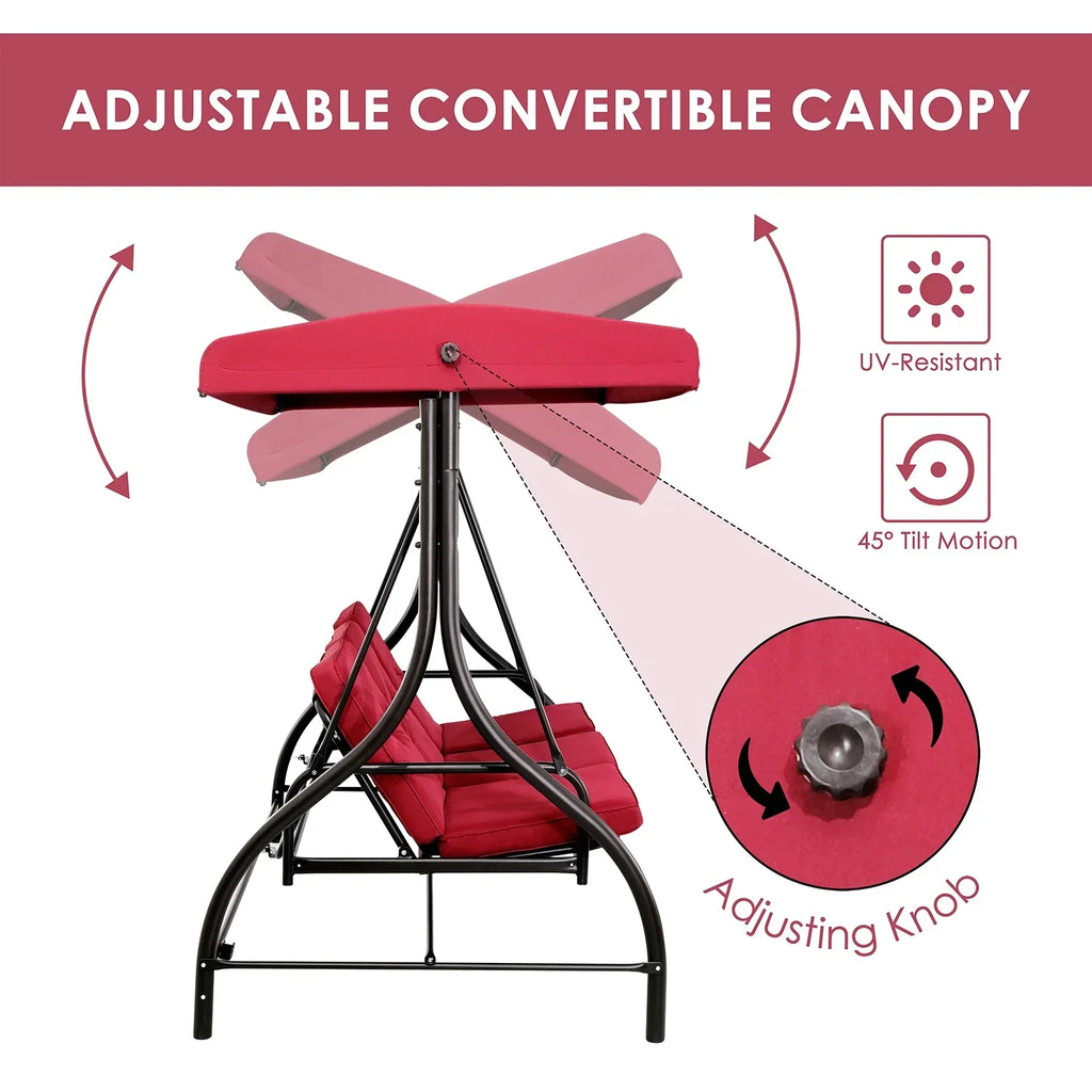 2026 NewArlopu 3 Person Porch Swing Outdoor Converting Canopy Swing Glider with Canopy