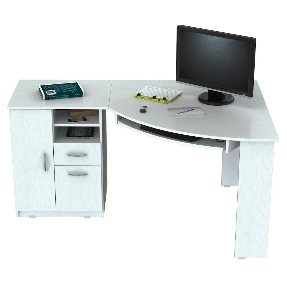 2026 NewInval Modern Corner Desk with 2 Drawers and Cabinet, Washed Oak