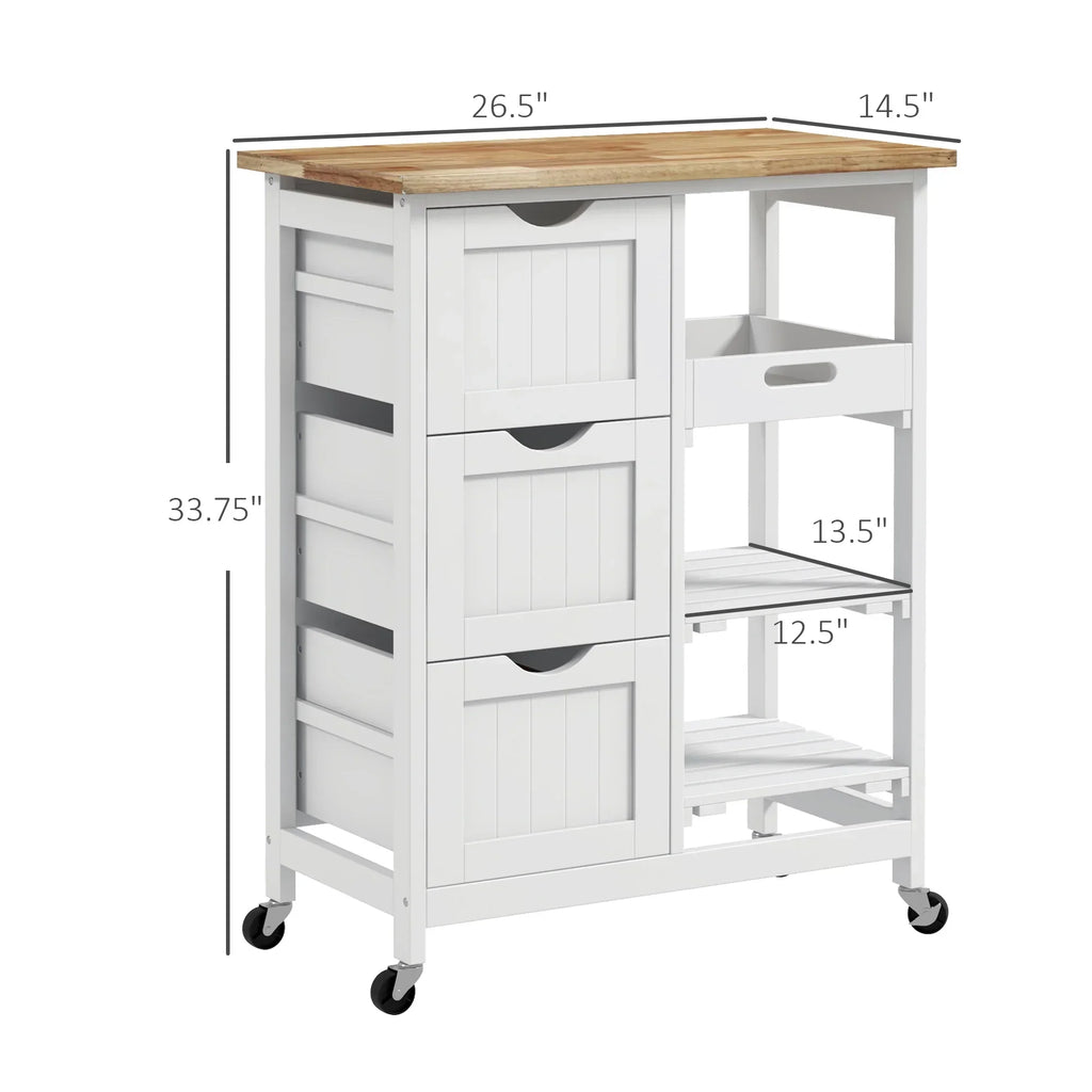 2026 NewHOMCOM Rolling Kitchen Island Cart, Bar Serving Cart, Compact Trolley on Wheels with Wood Top, Shelves & Drawers for Home Dining Area, Grey