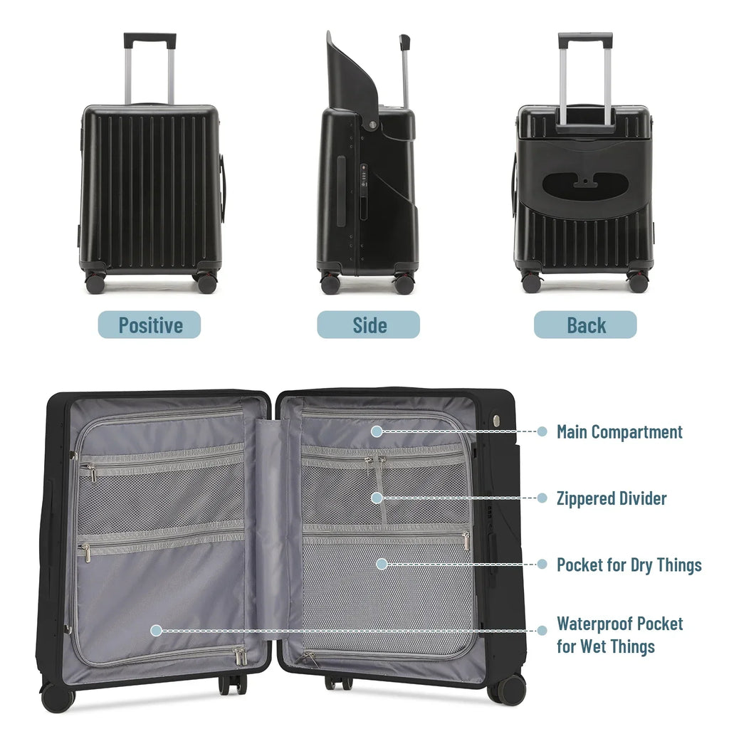 2026 NewFridtrip 20 Inch Carry On TSA Lock Luggage with Foldable Seat for Kids& Adult,Lockable Spinner Wheels Free Luggage Cover and Safety Seatbelt Travel Suitcase