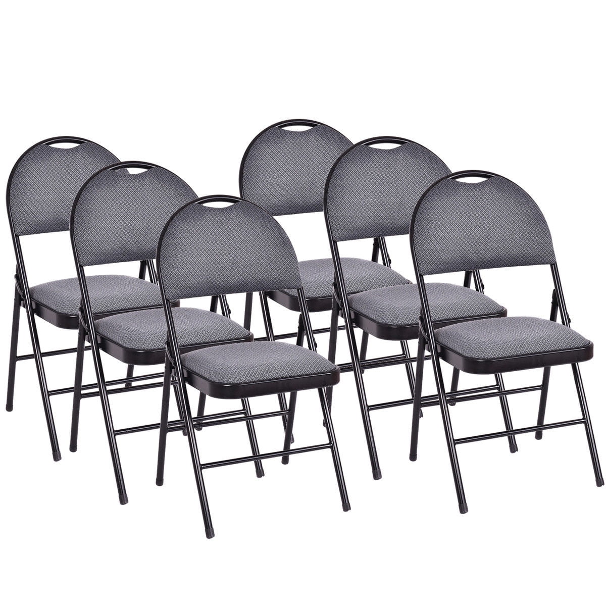 2026 NewCostway Set of 6 Folding Chairs Fabric Upholstered Padded Seat Metal Frame Home Office Beige