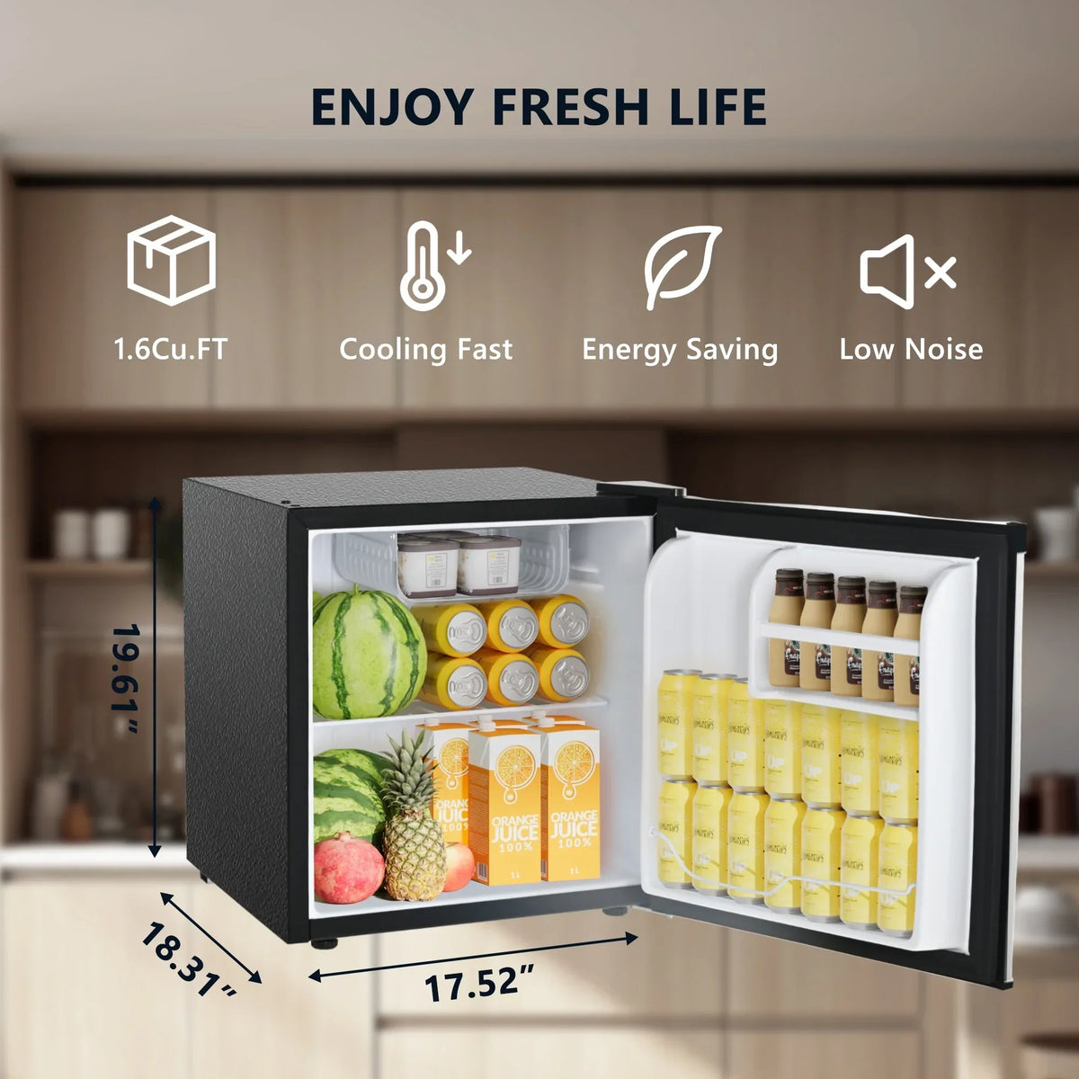 2026 NewSimzlife 1.6 Cu.ft Mini Fridge with Freezer, Single Door Mini Refrigerator, Black