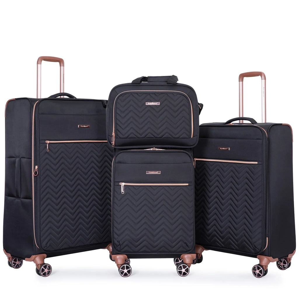 2026 NewTravelhouse 4 Piece Luggage Set Softside Expandable Lightweight Suitcase with Double Spinner Wheels.(Black)